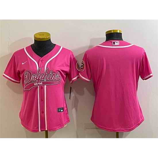 Women Miami Dolphins Blank Pink With Patch Cool Base Stitched Baseball Jersey