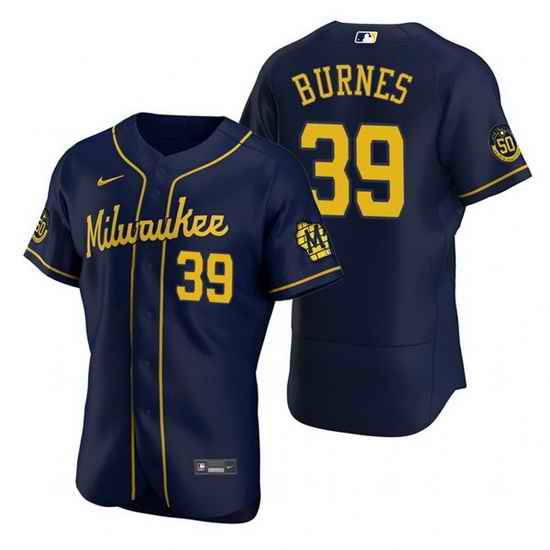 Men Milwaukee Brewers #39 Corbin Burnes Navy Flex Base Stitched MLB jersey