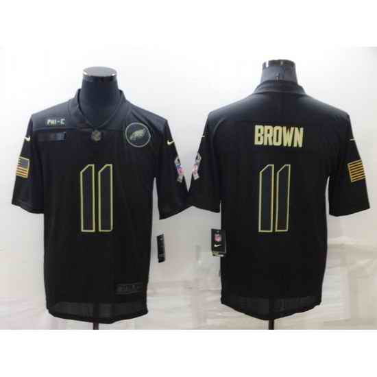 Men Philadelphia Eagles #11 A J Brown Black Salute To Service Limited Stitched Jerse