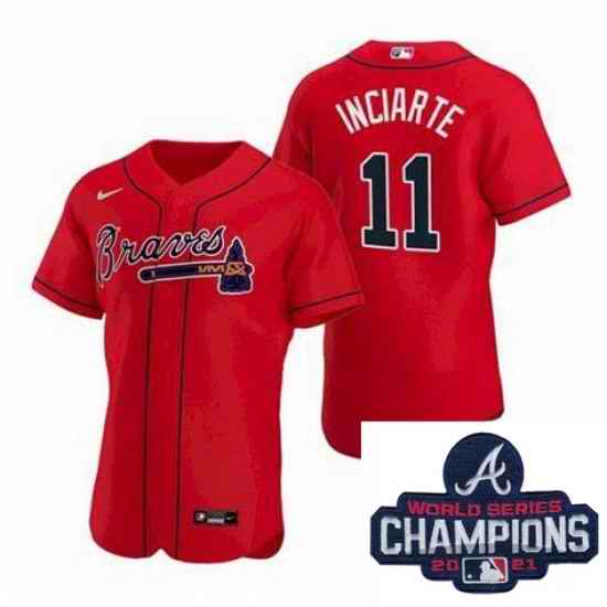 Men Nike Atlanta Braves #11 Ender Inciarter Red Alternate Stitched Baseball Stitched MLB 2021 Champions Patch Jersey