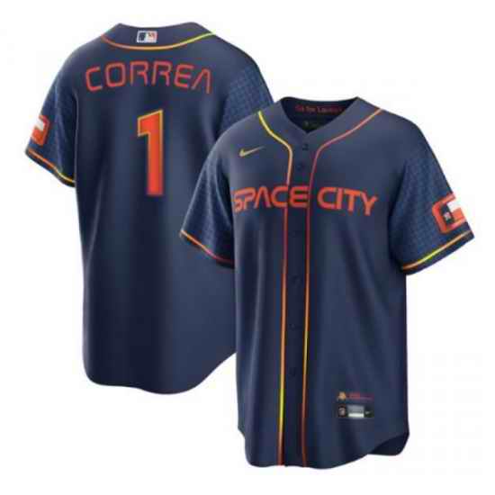 Men Houston Astros #1 Carlos Correa 2022 Navy City Connect Cool Base Stitched jersey