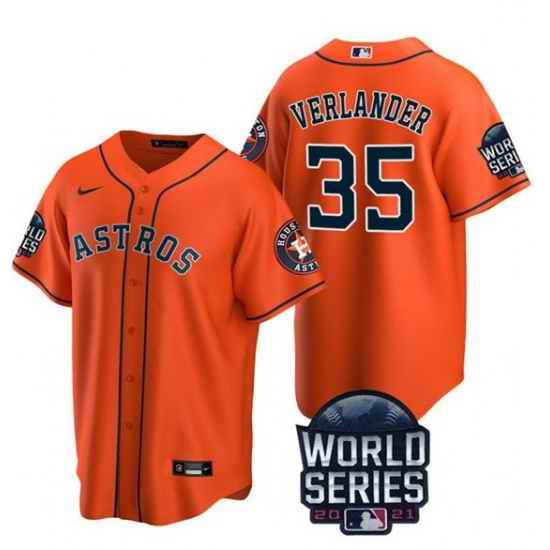 Men Houston Astros #35 Justin Verlander 2021 Orange World Series Cool Base Stitched Baseball Jersey
