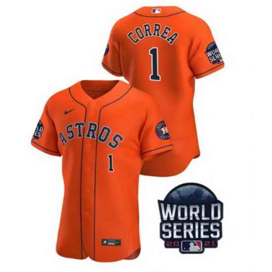 Men Houston Astros #1 Carlos Correa 2021 Orange World Series Flex Base Stitched Baseball Jersey
