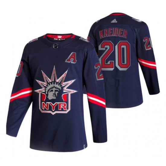 Men New York Rangers #20 Chris Kreider 2021 Navy Reverse Retro Stitched Jersey
