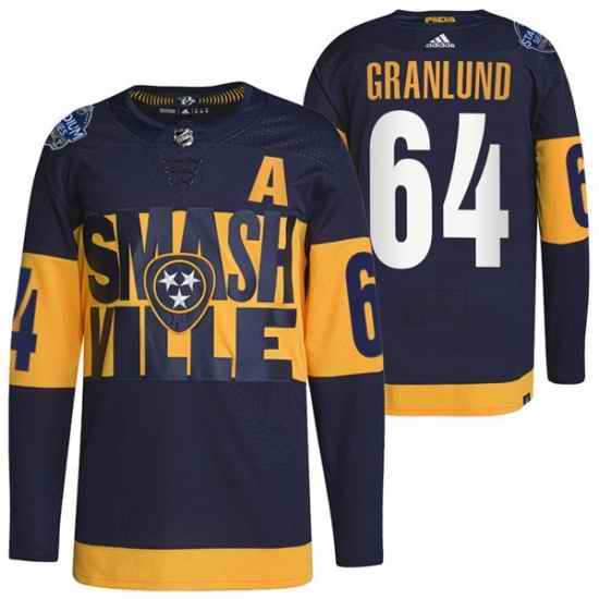 Men Nashville Predators #64 Mikael Granlund 2022 Navy Stadium Series Breakaway Player Stitched Jersey