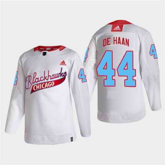 Men Chicago Blackhawks #44 Calvin De Haan 2022 Community Night White Stitched jersey