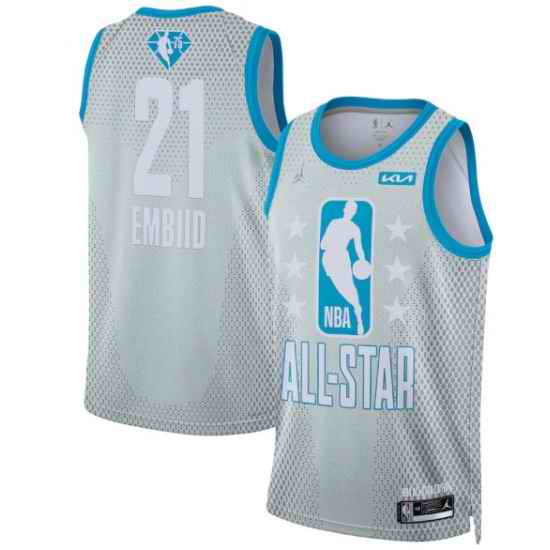 Men 2022 All Star #21 Joel Embiid Blue Eastern Conference Gray Eastern Conference Stitched Basketball Jerse