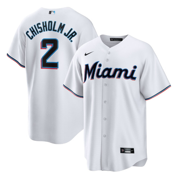 Men's Miami Marlins #2 Jazz Chisholm Jr. White Cool Base Stitched Jersey