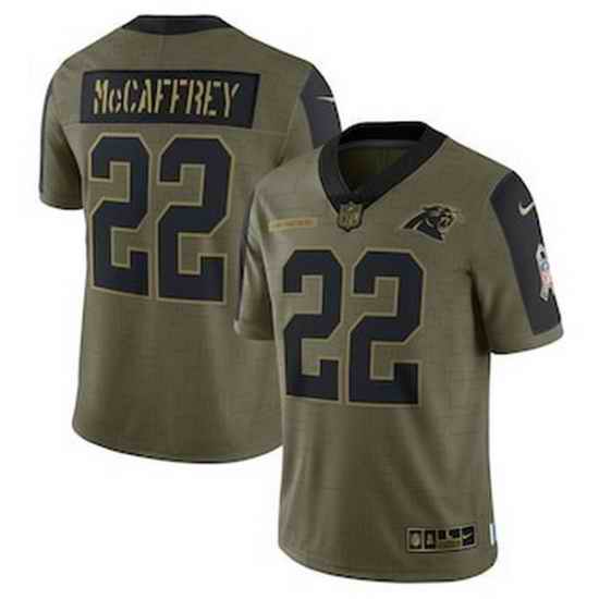 Youth Carolina Panthers #22 Christian McCaffrey Nike Olive 2021 Salute To Service Jersey