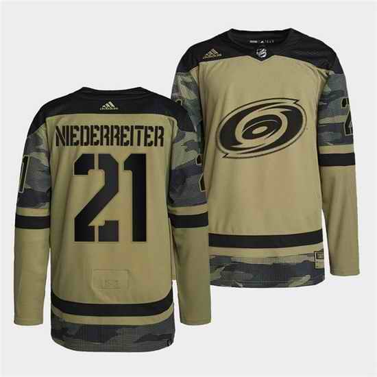 Men Carolina Hurricanes #21 Nino Niederreiter 2022 Camo Military Appreciation Night Stitched jersey