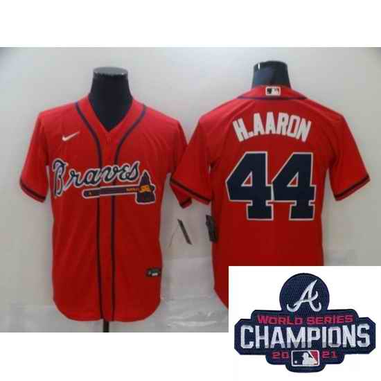 Men Nike Atlanta Braves #44 Hank Aaron Nike Rde Stitched MLB 2021 Champions Patch Jersey