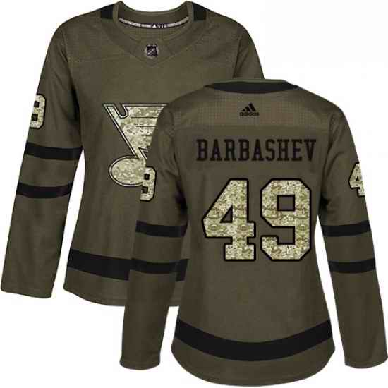 Womens Adidas St Louis Blues #49 Ivan Barbashev Authentic Green Salute to Service NHL Jersey