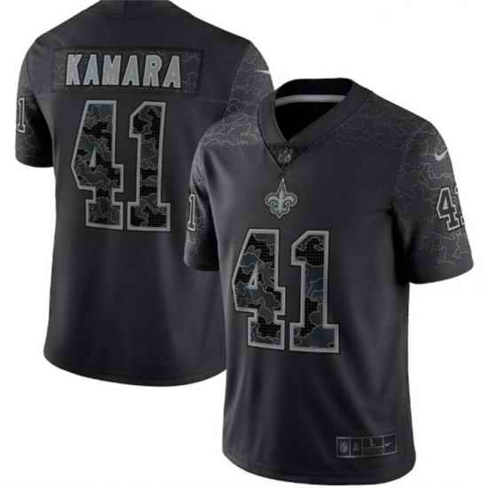Men New Orleans Saints #41 Alvin Kamara Black Reflective Limited Stitched Football Jersey