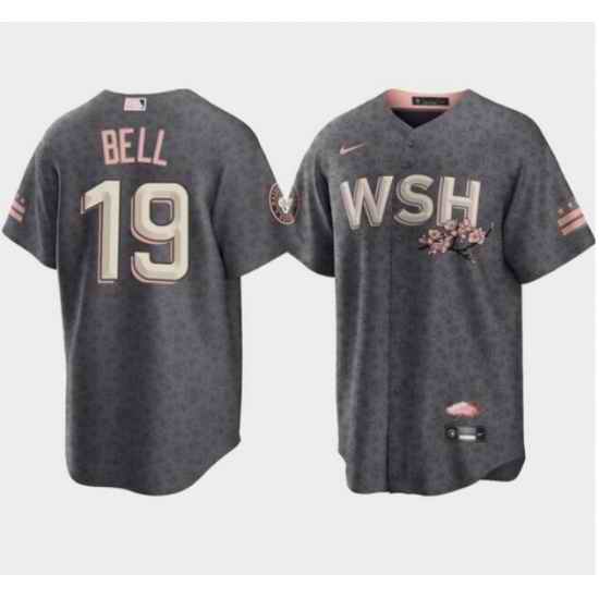 Men Washington Nationals #19 Josh Bell 2022 Grey City Connect Cherry Blossom Cool Base Stitched jersey