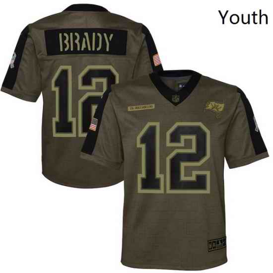 Youth Tampa Bay Buccaneers Tom Brady Nike Olive 2021 Salute To Service Game Jersey