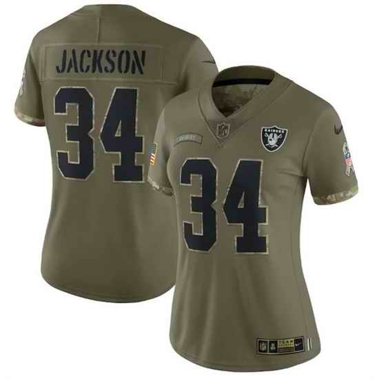 Women Las Vegas Raiders #34 Bo Jackson Olive 2022 Salute To Service Limited Stitched Jersey
