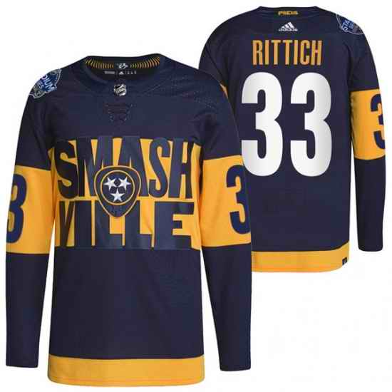 Men Nashville Predators #33 David Rittich 2022 Navy Stadium Series Breakaway Player Stitched Jersey