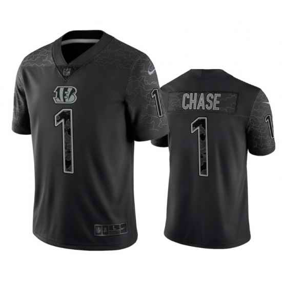 Men Cincinnati Bengals #1 Ja 27Marr Chase Black Reflective Limited Stitched Football Jersey