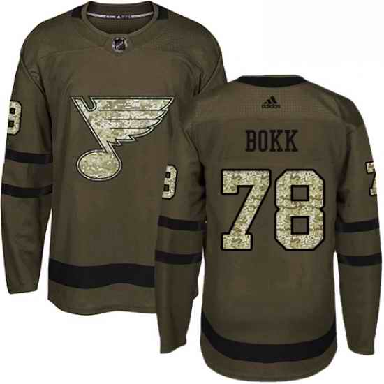 Youth Adidas St Louis Blues #78 Dominik Bokk Authentic Green Salute to Service NHL Jersey