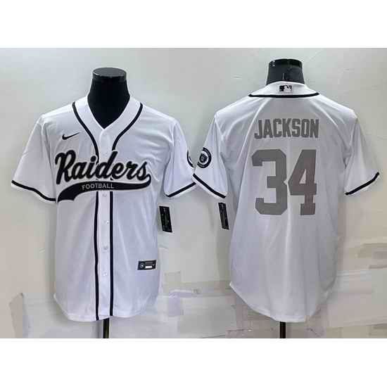Men Las Vegas Raiders #34 Bo Jackson White Grey Cool Base Stitched Baseball Jersey