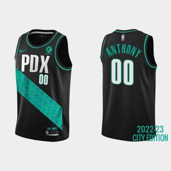 Men Portland Trail Portland Blazers #00 Carmelo Anthony 2022 #23 Black City Edition Stitched Basketball Jersey