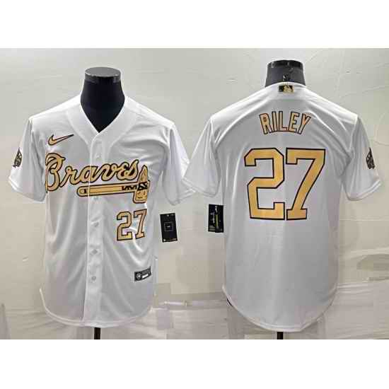 Men Atlanta Braves #27 Austin Riley 2022 All Star White Cool Base Stitched Baseball Jersey