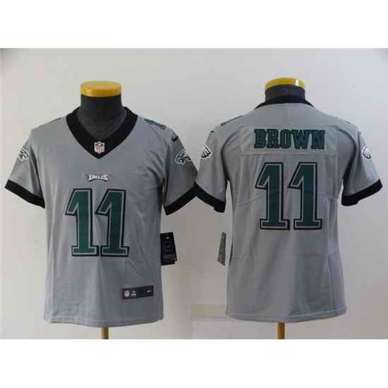 Youth Philadelphia Eagles #11 A  J  Brown Grey Inverted Legend Stitched Football Jersey