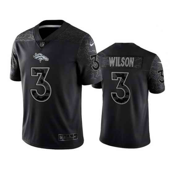 Men Denver Broncos #3 Russell Wilson Black Reflective Limited Stitched Football Jersey