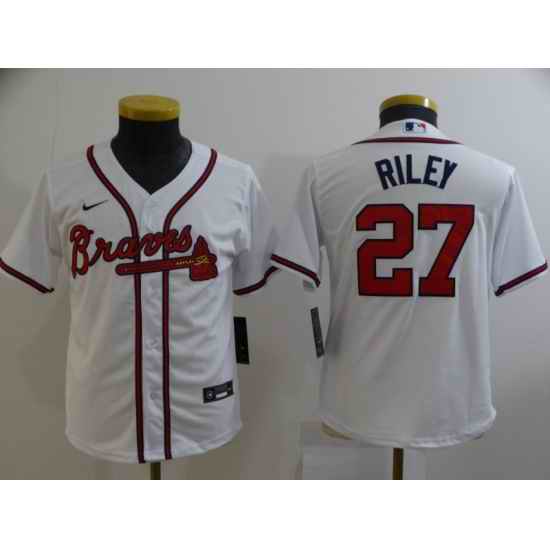 Youth White Atlanta Braves #27 Austin Riley Cool Base MLB Stitched Jersey