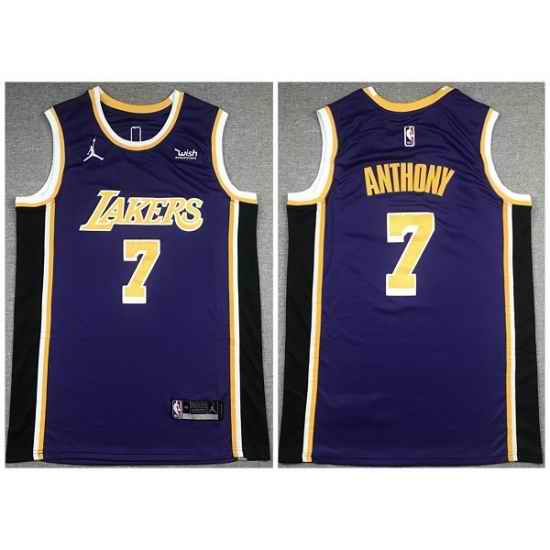 Men Los Angeles Lakers #7 Carmelo Anthony Purple Stitched Basketball Jersey