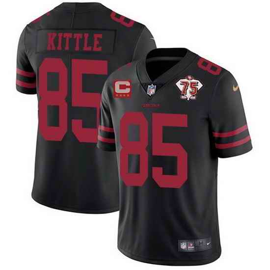 Men San Francisco 49ers #85 George Kittle 2021 Black With C Patch 75th Anniversary Vapor Untouchable Limited Stitched jersey