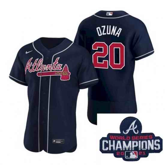 Men Nike Atlanta Braves #20 Marcell Ozuna Navy Blue Alternate Stitched Baseball Stitched MLB 2021 Champions Patch Jersey