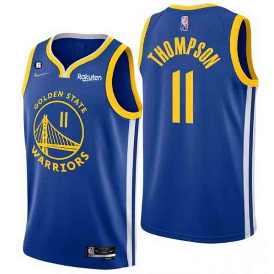 Men Golden State Warriors 11 Klay Thompson Royal With No #6 Patch Stitched Jersey