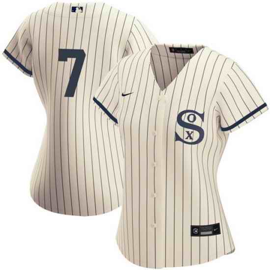 Women Chicago White Sox #7 Tim Anderson 2021 Cream Navy Name 26Number Field Of Dreams Cool Base Stitched Jersey