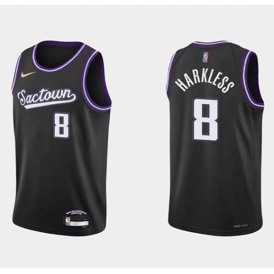 Men Sacramento Kings #8 Maurice Harkless 2021 22 Black 75th Anniversary City Edition Stitched Basketball Jersey