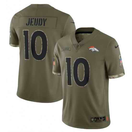 Men Denver Broncos #10 Jerry Jeudy Olive 2022 Salute To Service Limited Stitched Jersey