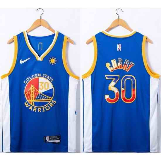 Men Golden State Warriors #30 Stephen Curry Royal 75th Anniversary Stitched Jersey