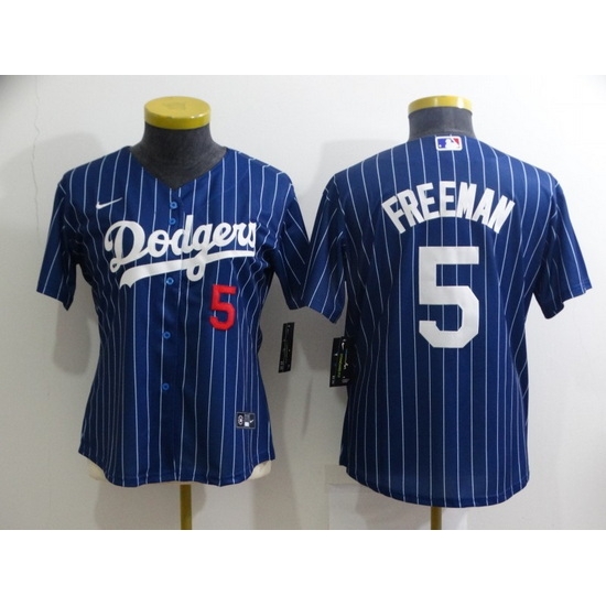 Women Los Angeles Dodgers #5 Freddie Freeman Blue Stitched Baseball Jersey