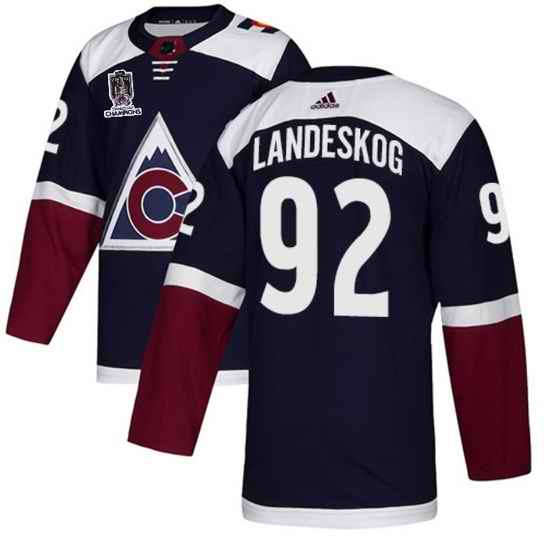 Men Colorado Avalanche #92 Gabriel Landeskog 2022 Navy Stanley Cup Champions Patch Stitched Jersey