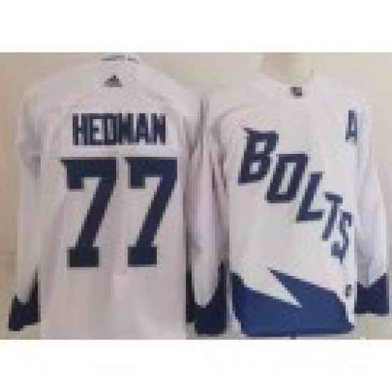 Men Tampa Bay Lightning #77 Victor Hedman White 2022 Stadium Series Authentic Jersey
