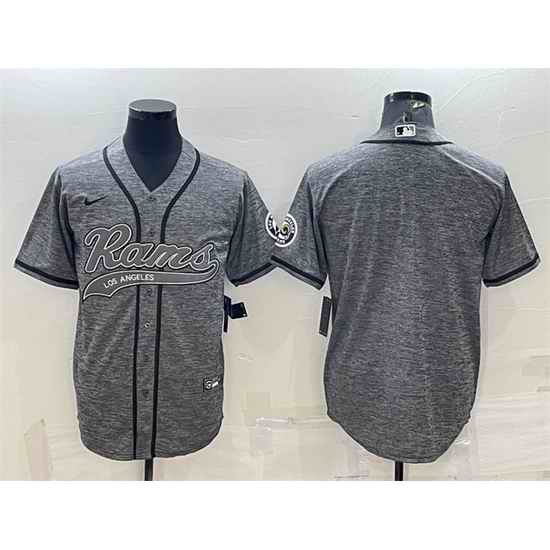 Men Los Angeles Rams Blank Grey With Patch Cool Base Stitched Baseball Jersey