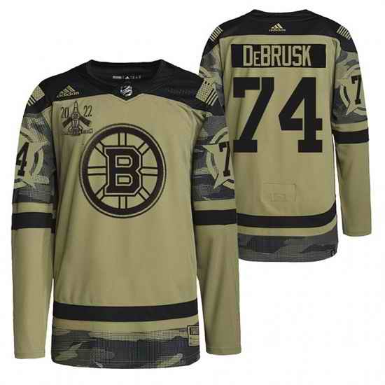 Men Boston Bruins #74 Jake DeBrusk 2022 Camo Military Appreciation Night Stitched jersey