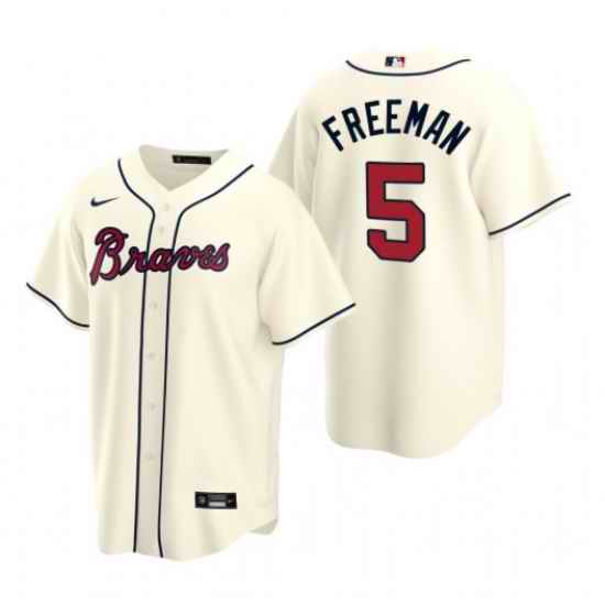Men Atlanta Braves #5 Freddie Freeman Cream Cool Base Stitched Jersey