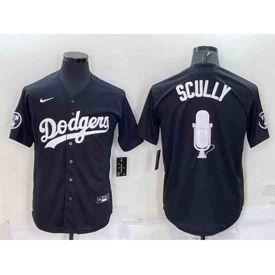 Men Los Angeles Dodgers #67 Vin Scully Black Big Logo With Vin Scully Patch Stitched Jersey