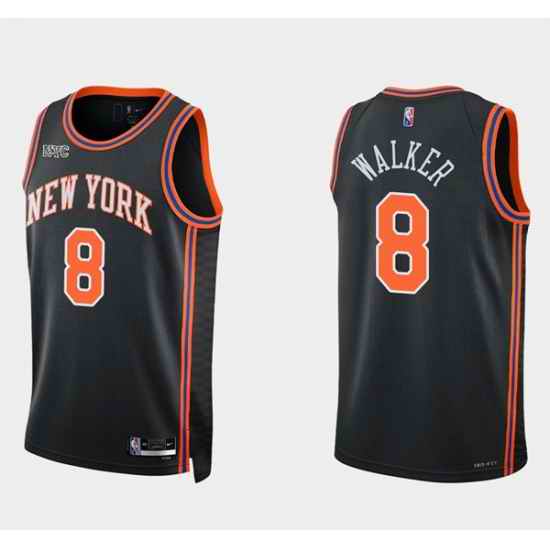 New Yok New York Knicks #8 Kemba Walker Black 75th Anniversary Stitched Swingman Basketball Jersey