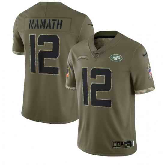 Men New York Jets #12 Joe Namath Olive 2022 Salute To Service Limited Stitched Jersey