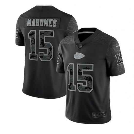 Men Kansas City Chiefs #15 Patrick Mahomes Black Reflective Limited Stitched Football Jersey