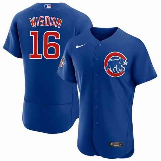 Men Chicago Cubs #16 Patrick Wisdom Blue Flex Base Stitched Jerse