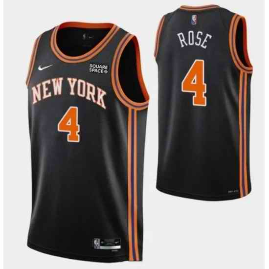 Men's New Yok Knicks #4 Derrick Rose 2021 2022 75th Anniversary Black Stitched Jersey