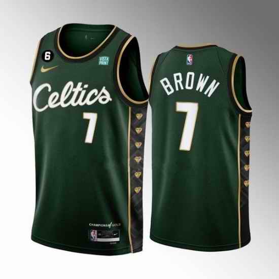 Men Boston Celtics 7 Jaylen Brown Green 2022 23 City Edition No #6 Patch Stitched Basketball Jersey